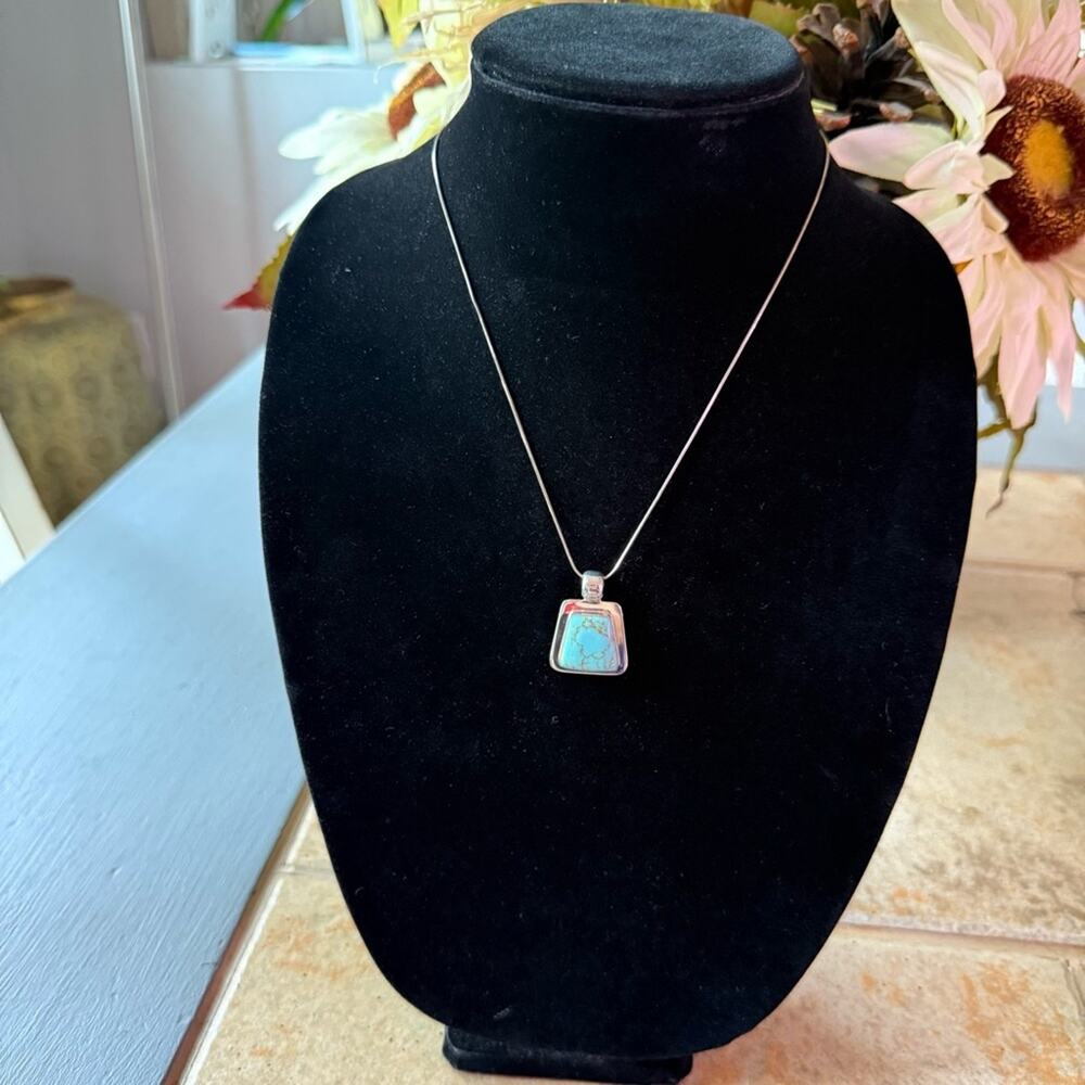 ATI Mexico 925 Sterling Silver Turquoise Pendant & Chain Necklace VINTAGE - Picture 6 of 8